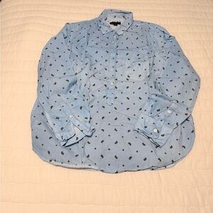 Light Blue Men’s Long-Sleeve Button Shirt with Dot Print
